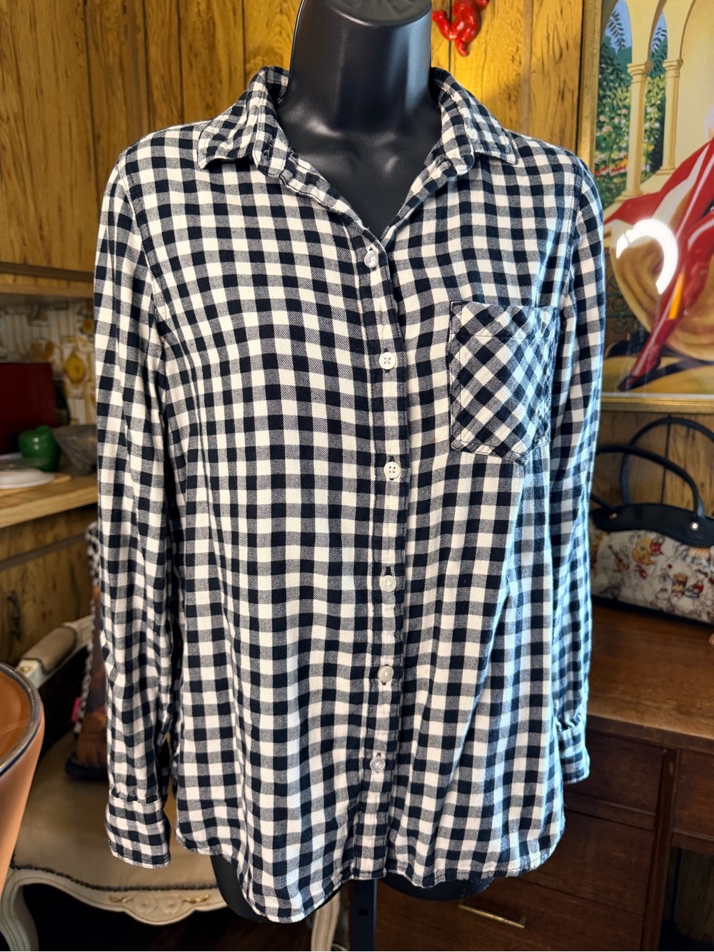 Old Navy 100% Cotton B&W Gingham Button-Down ‘The Classic’ Shirt